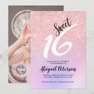 Elegant roze roze roze goud glitter ombre zestien kaart