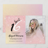 Elegant roze roze roze goud glitter ombre zestien kaart (Voorkant / Achterkant)