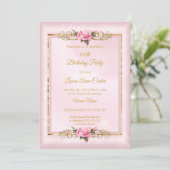 Elegant  roze roze roze goudfoto Birthday Party Kaart (Staand voorkant)