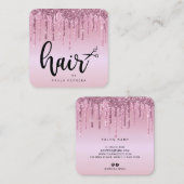 Elegant roze roze roze goudglitter drupt haarstyli vierkante visitekaartje (Voorkant / Achterkant)