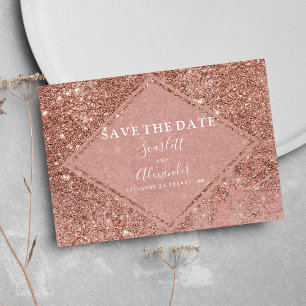 Elegant roze roze roze goudglitter marmer save the date