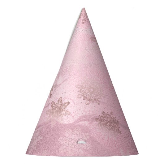 Elegant roze roze roze goudmarmer-sneeuwvlokpatroo feesthoedjes (Links)