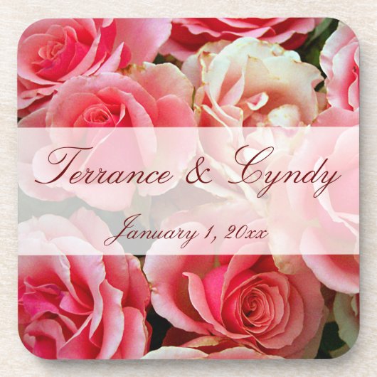 Elegant roze roze roze persoonlijke set kurkOnderz Onderzetter (Voorkant)