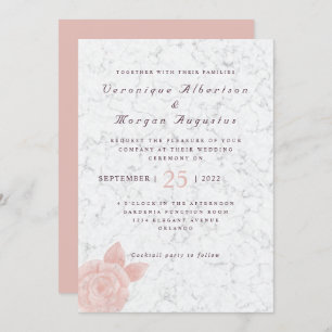 Elegant roze roze roze script marmer bruiloft uitn kaart