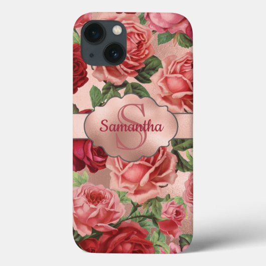 Elegant  roze roze rozen bloemen monogrammen Case-Mate iPhone case (Achterkant)