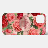 Elegant  roze roze rozen bloemen monogrammen Case-Mate iPhone case (Achterkant (horizontaal))
