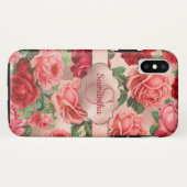 Elegant roze roze rozen bloemen monogrammen Case-Mate iPhone case (Achterkant (horizontaal))