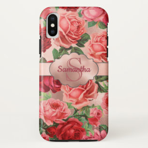 Elegant roze roze rozen bloemen monogrammen Case-Mate iPhone case
