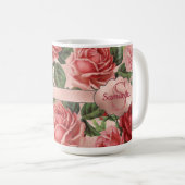 Elegant  roze roze rozen bloemen monogrammen koffiemok (Voorkant rechts)