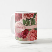 Elegant  roze roze rozen bloemen monogrammen koffiemok (Voorkant links)