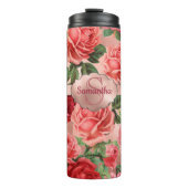 Elegant  roze roze rozen bloemen monogrammen thermosbeker (Voorkant)