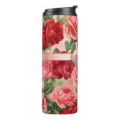 Elegant  roze roze rozen bloemen monogrammen thermosbeker (Gedraaid links)