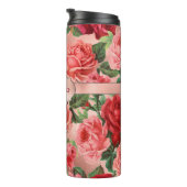Elegant  roze roze rozen bloemen monogrammen thermosbeker (Geroteerd rechts)