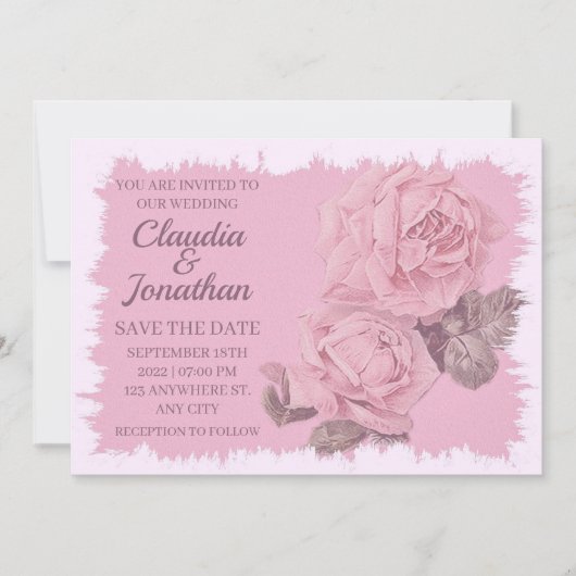 Elegant roze roze rozen florale bruiloft save the date (Voorkant)