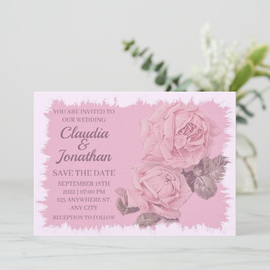 Elegant roze roze rozen florale bruiloft save the date (Staand voorkant)