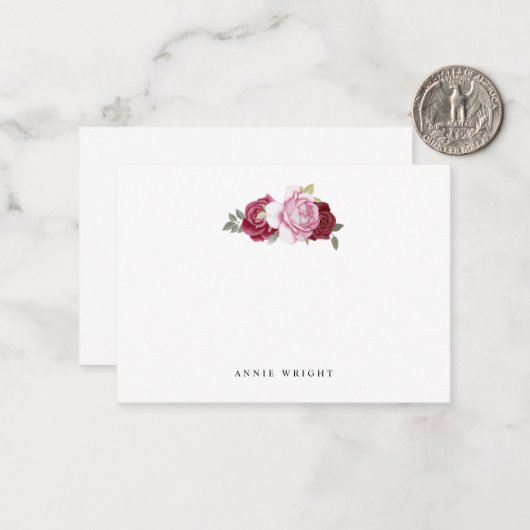 Elegant roze roze rozen, gepersonaliseerde pokerij notitiekaartje (Voorkant / Achterkant in situ)