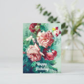 Elegant  roze roze rozen Waterverf schilderen Briefkaart (Staand voorkant)