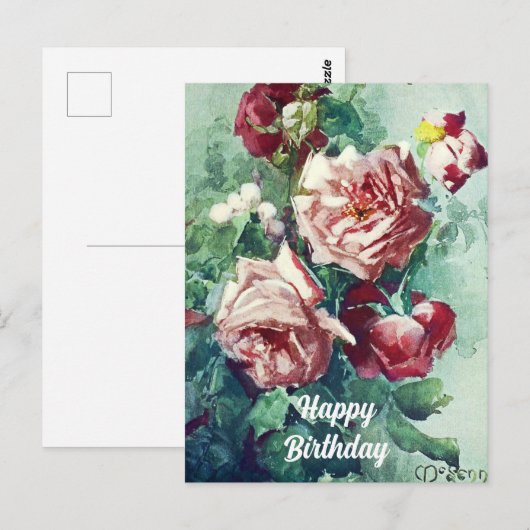 Elegant  roze roze rozen Waterverf schilderen Briefkaart (Voorkant / Achterkant)