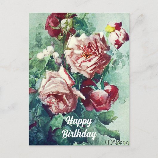 Elegant  roze roze rozen Waterverf schilderen Briefkaart (Voorkant)