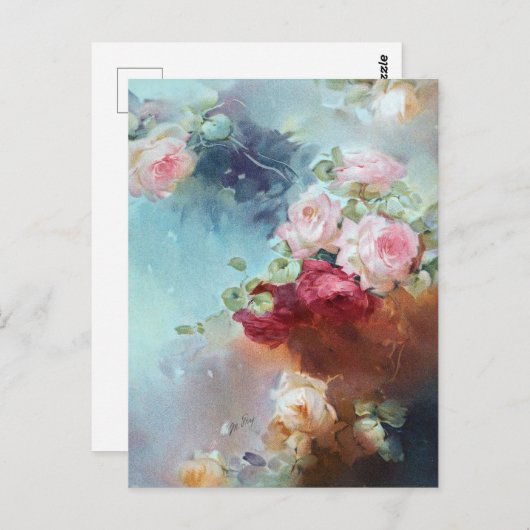 Elegant  roze roze rozen Waterverf schilderen Briefkaart (Voorkant / Achterkant)