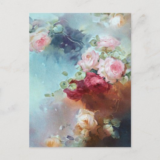 Elegant  roze roze rozen Waterverf schilderen Briefkaart (Voorkant)