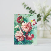 Elegant  roze roze rozen Waterverf schilderen Briefkaart (Staand voorkant)