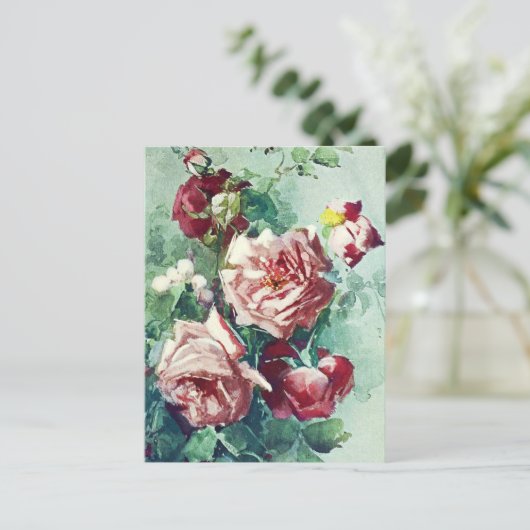 Elegant  roze roze rozen Waterverf schilderen Briefkaart (Staand voorkant)
