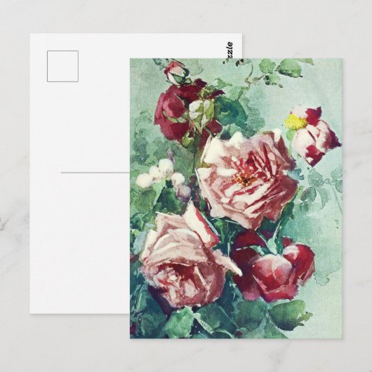 Elegant  roze roze rozen Waterverf schilderen Briefkaart (Voorkant / Achterkant)