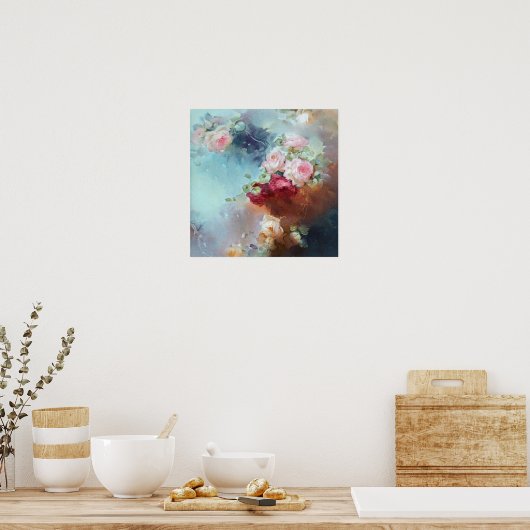 Elegant  roze roze rozen Waterverf schilderen Poster (Keuken)