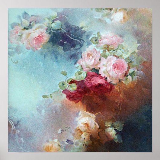 Elegant roze roze rozen Waterverf schilderen Poster (Voorkant)