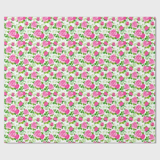 Elegant  roze roze rozen witte achtergrond cadeaupapier (Vlak)