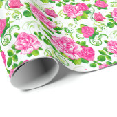 Elegant  roze roze rozen witte achtergrond cadeaupapier (Rol Hoek)