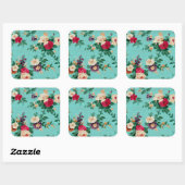  Elegant roze roze rozenbehangsel Vierkante Sticker (Vel)