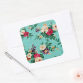  Elegant roze roze rozenbehangsel Vierkante Sticker (Envelop)