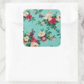  Elegant roze roze rozenbehangsel Vierkante Sticker (Tas)