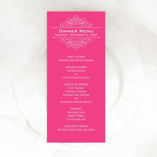Elegant Roze Roze Trouw Monogram Diner Menu