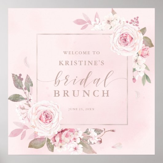 Elegant roze roze Waterverf Bridal Brunch Welkom Poster (Voorkant)