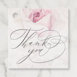 Elegant roze roze Waterverf Floral Script Weduwsch Bedankjes Labels