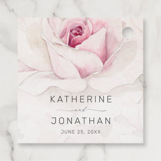 Elegant roze roze Waterverf Floral Script Weduwsch Bedankjes Labels (Achterkant)
