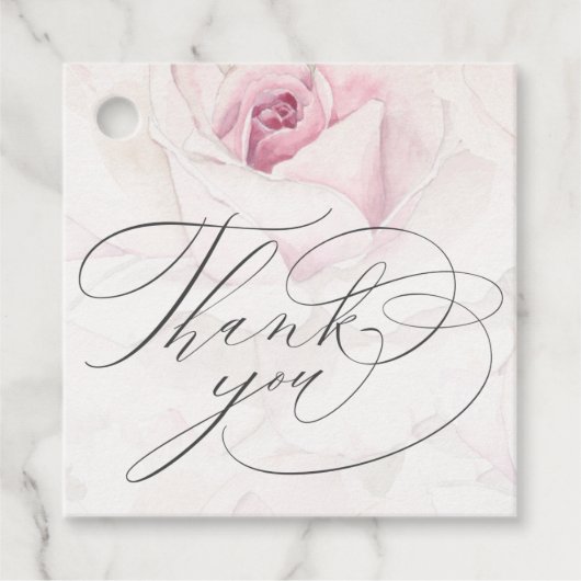 Elegant roze roze Waterverf Floral Script Weduwsch Bedankjes Labels (Voorkant)
