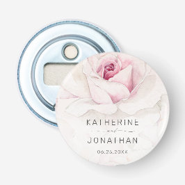 Elegant roze roze Waterverf Floral Script Weduwsch Button Flesopener