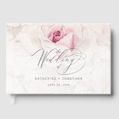 Elegant roze roze Waterverf Floral Script Weduwsch Gastenboek (Voorkant)