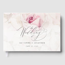 Elegant roze roze Waterverf Floral Script Weduwsch Gastenboek