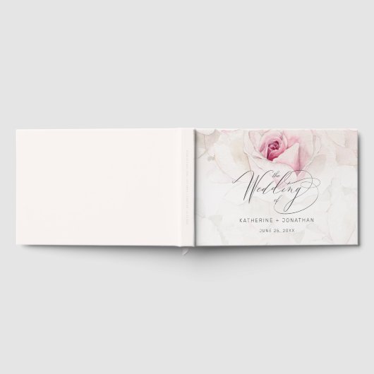 Elegant roze roze Waterverf Floral Script Weduwsch Gastenboek (Volledig)