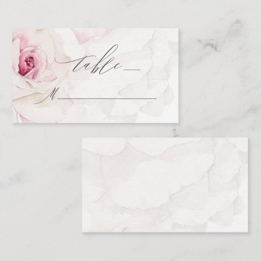 Elegant roze roze Waterverf Floral Script Weduwsch Plaatskaartje (Voorkant / Achterkant)