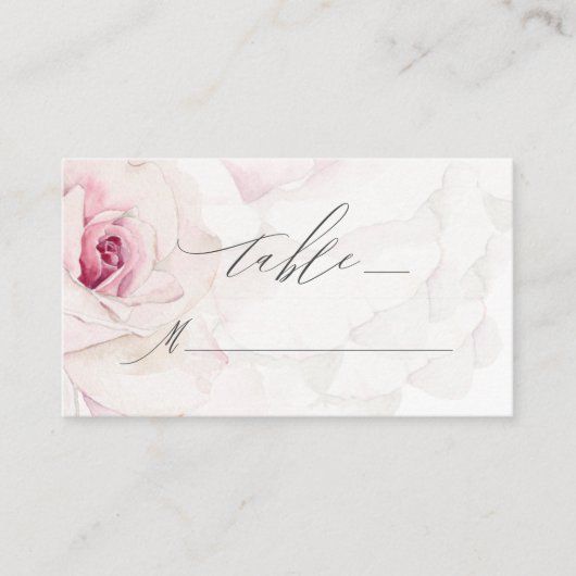 Elegant roze roze Waterverf Floral Script Weduwsch Plaatskaartje (Voorkant)