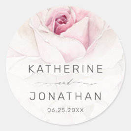Elegant roze roze Waterverf Floral Script Weduwsch Ronde Sticker