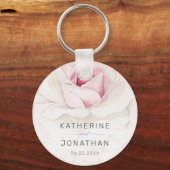 Elegant roze roze Waterverf Floral Script Weduwsch Sleutelhanger (Voorkant)