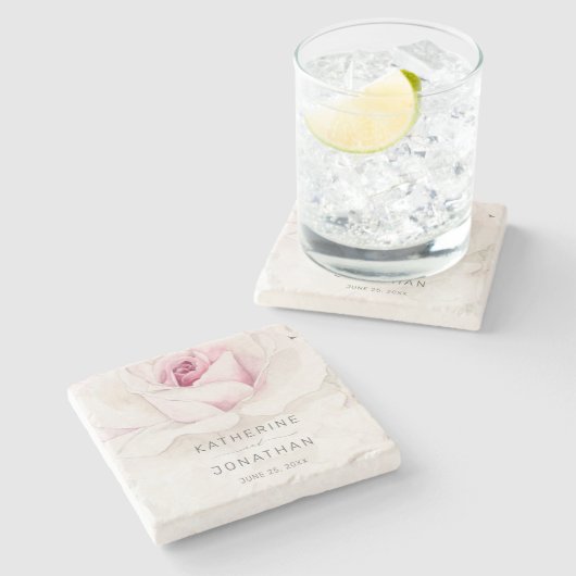 Elegant roze roze Waterverf Floral Script Weduwsch Stenen Onderzetter (Zijkant)