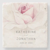 Elegant roze roze Waterverf Floral Script Weduwsch Stenen Onderzetter (Voorkant)